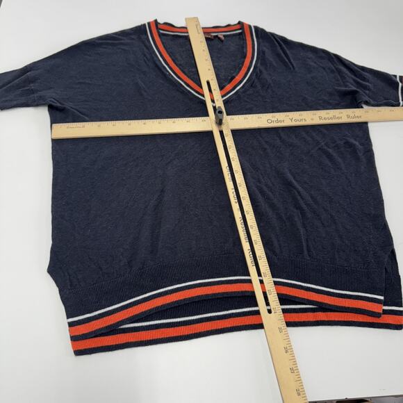 525 America Sweater Womens XS Blue Black‎ Striped V Neck Linen Blend Pullover - Picture 5 of 7